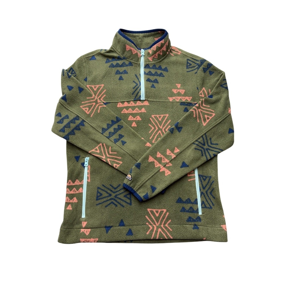 Chubbies Pullover Mens Medium Green Boomshakalaka Fleece Quarter Zip Aztec